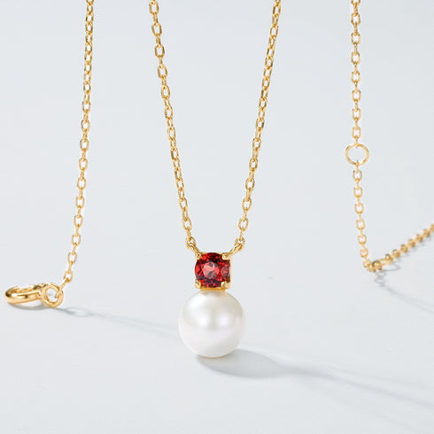 Red Zirconia Pearl Necklace
